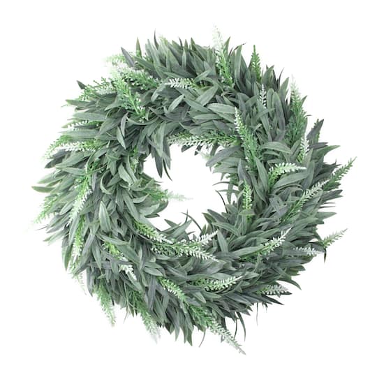 14" Green & White Wispy Lavender Spring Wreath